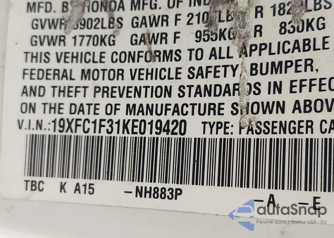 2019 Honda Civic Ex z USA, uszkodzony, nr VIN 19XFC1F31KE019420